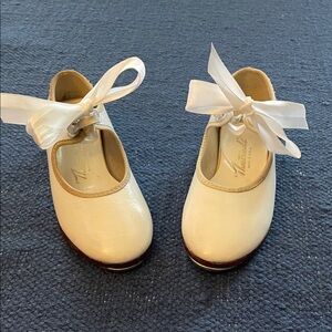 Kids white dance tap Shoes with Ribbon made in the USA